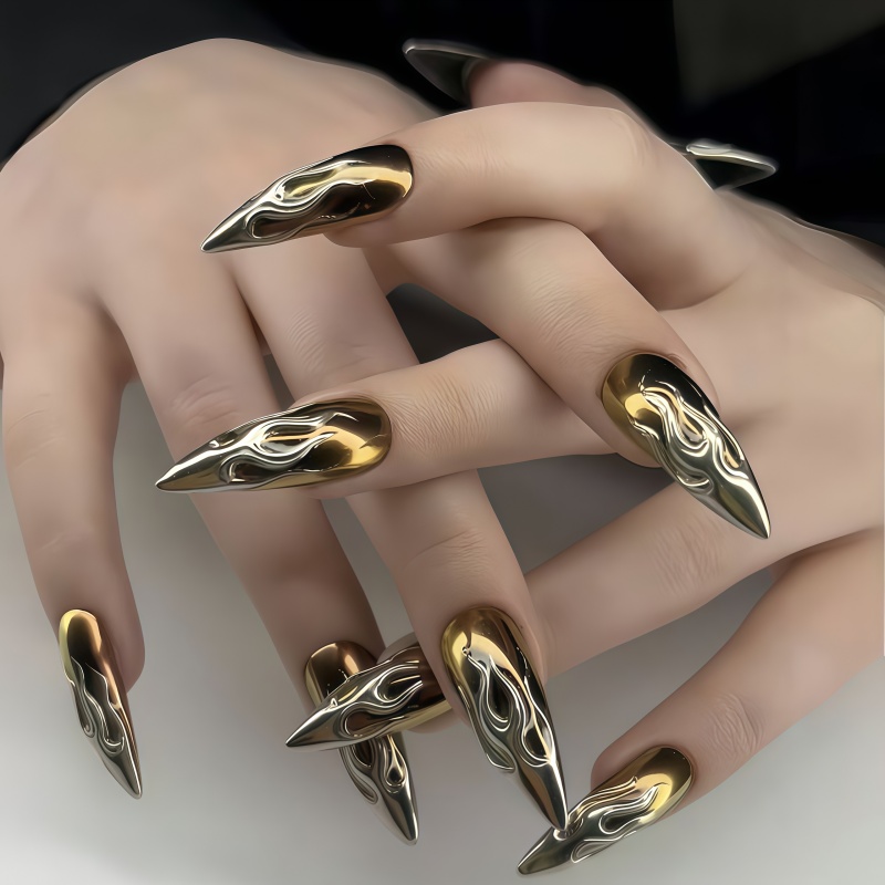Nail Art Gold - 24개입 3D 크롬 실버 골드 불꽃
