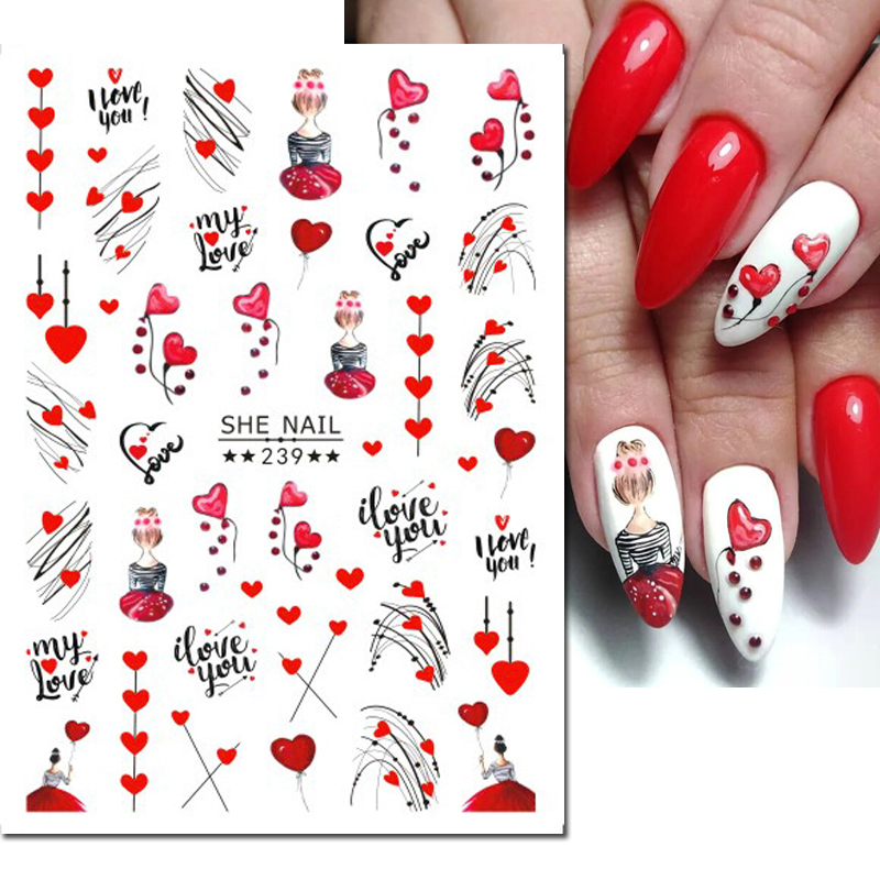 Nail Art Valentines Day - 3D 네일 아트 데칼, 기하학적 라인,