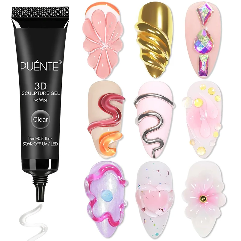Nail Art Chrome - 15ML 클리어 3D 닦아내지 않는 조각