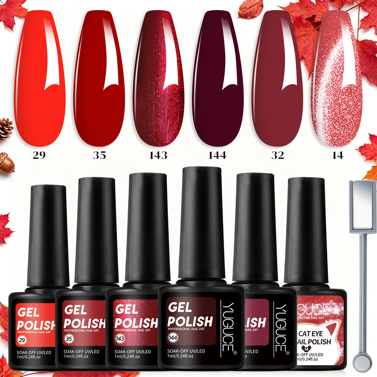 Nail Art Red Wine Cat Eye - 7종 와인 레드 및 버건디 레드