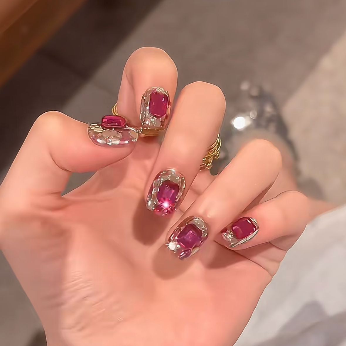 Nail Art Gold - 10개 여름 골드 숏 럭셔리 핸드메이드