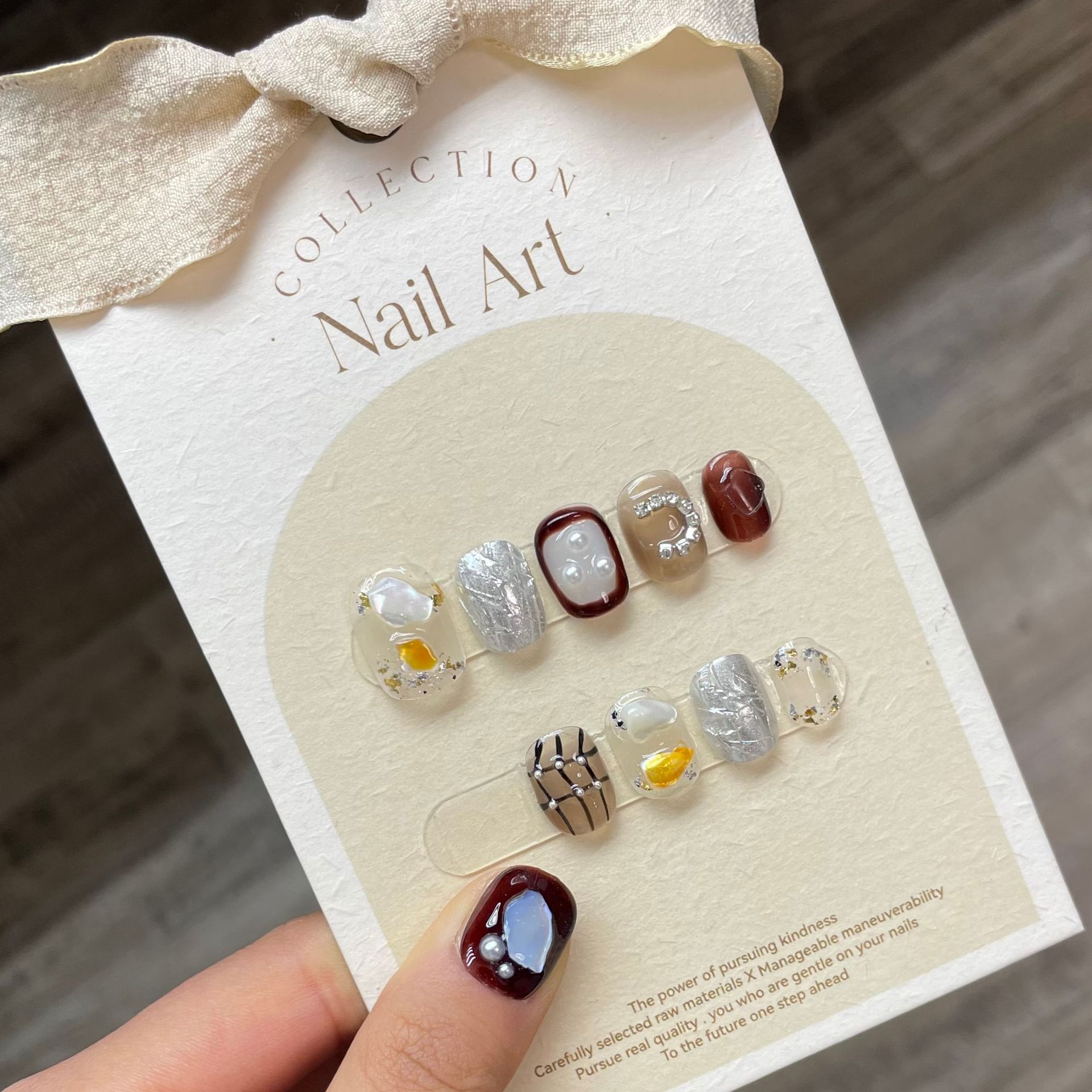 Nail Art Cat Eye Simple - 10개입 짧은 블랙 캣아이 스퀘어 핸드메이드