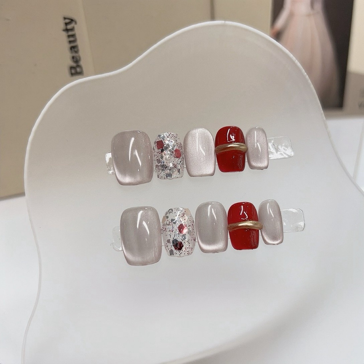 Nail Art Cat Eye Simple - 10개입 라이트 럭셔리 숏 스퀘어 핸드메이드
