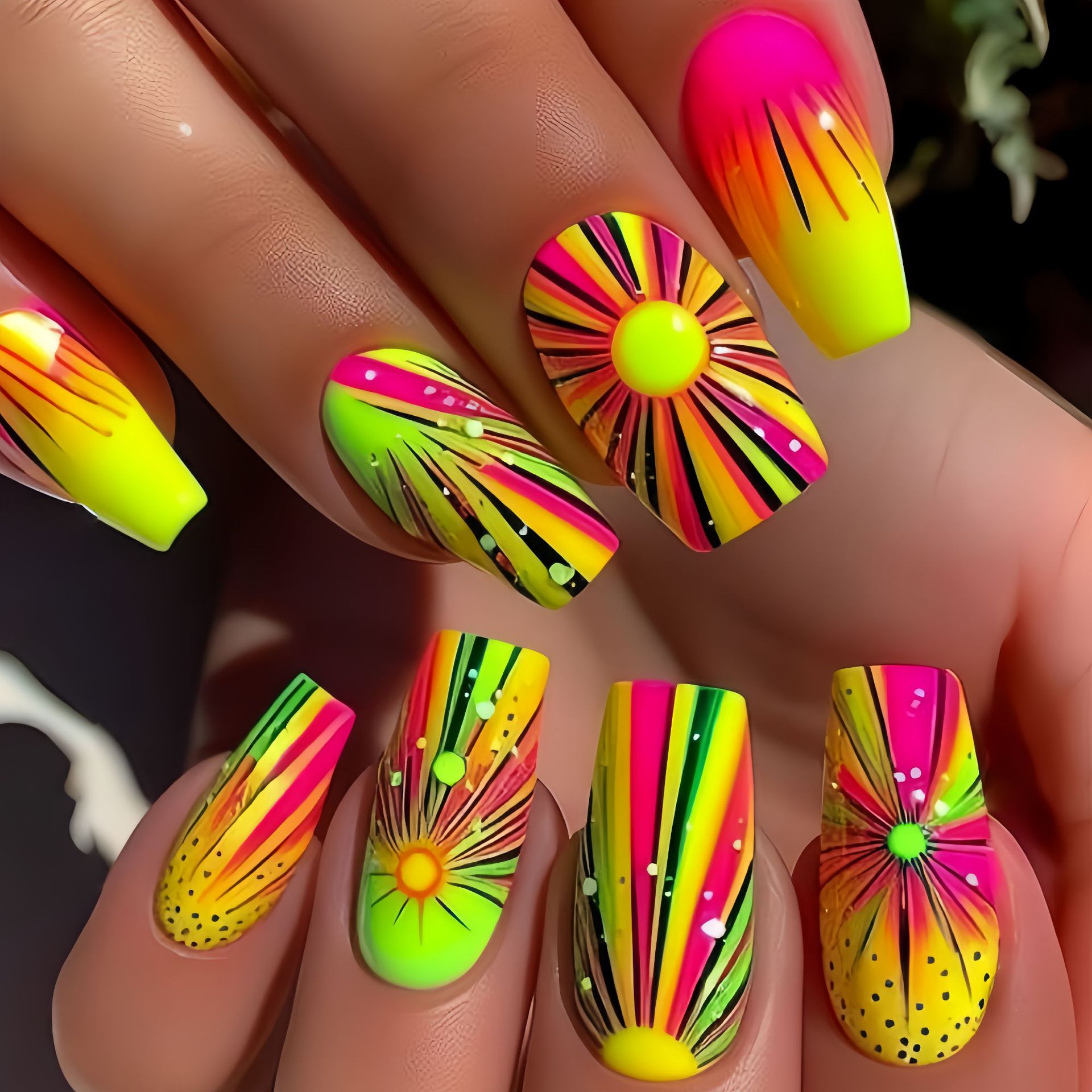 Nail Art Ombre Glitter - 다채로운 옴브레 프레스 네일 글리터 패턴