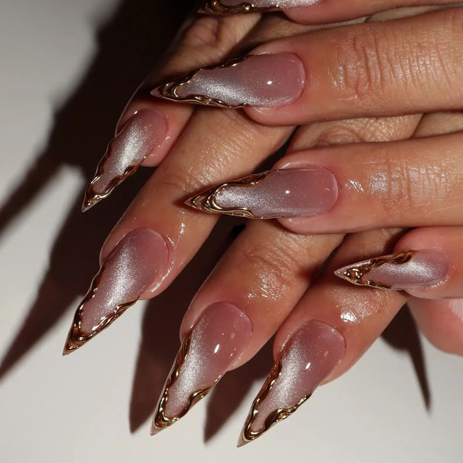 Nail Art Cat Eye Simple - 캣아이 아몬드 프레스온 네일 풀커버 골든