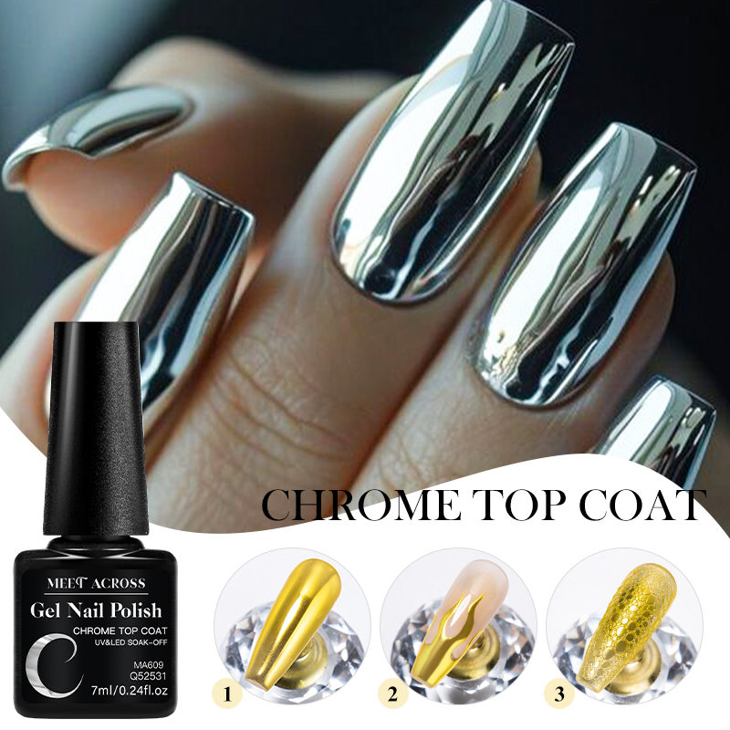 Nail Art Chrome - 7ML 크롬 탑 코트, 미러 메탈