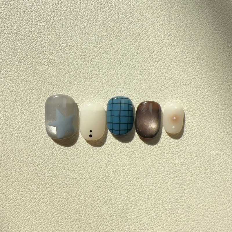 10개 수제 인스 스타일 짧은 스퀘어 라운드 프레스온  - Nail Art Cat Eye Simple 리뷰 및 가격