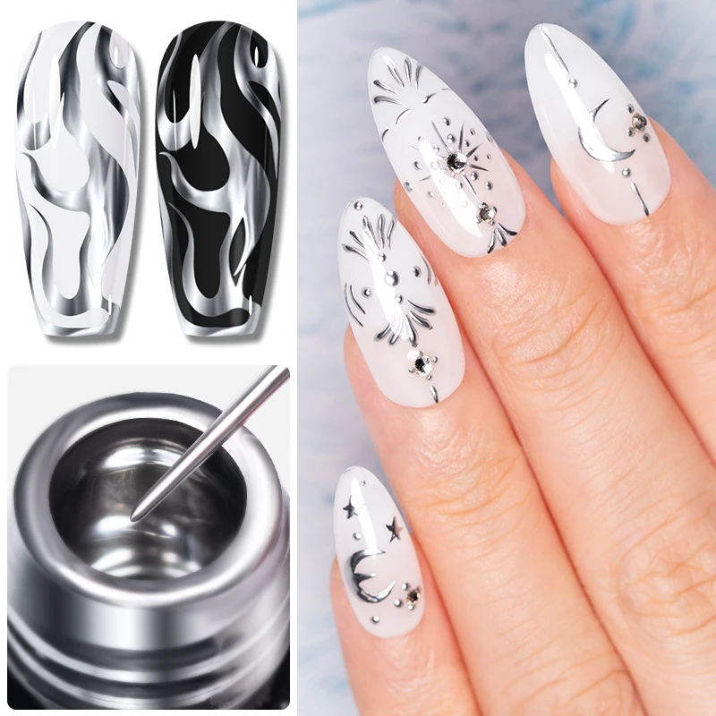 5ml 황금 은빛 금속 페인팅 라이너 젤 폴란드어 크롬 - Nail Art Chrome 리뷰 및 가격