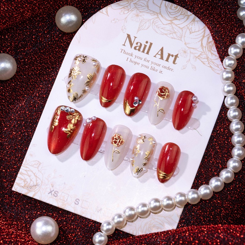 24개 금박 장미 아몬드 모양 스티커형 네일팁 (글루  - Nail Art Cat Eye Simple 리뷰 및 가격