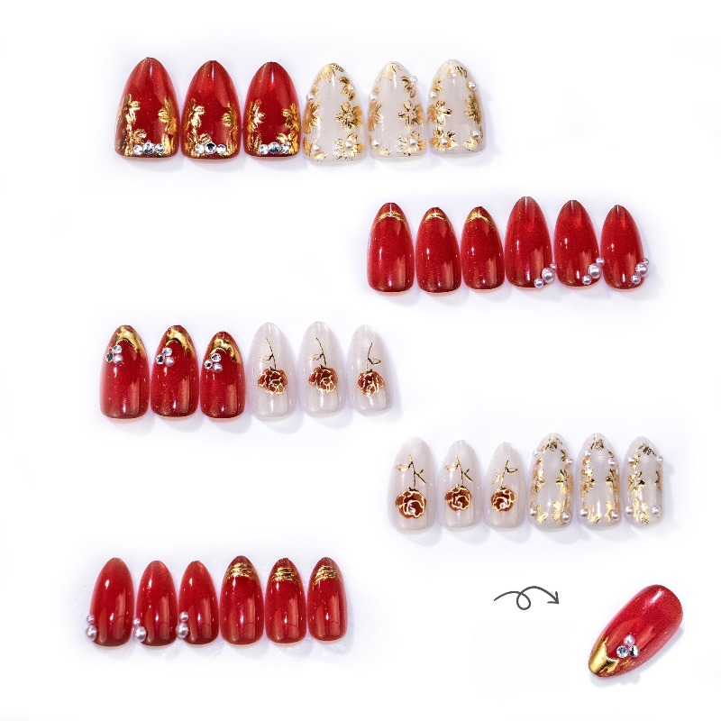24개 금박 장미 아몬드 모양 스티커형 네일팁 (글루  - Nail Art Cat Eye Simple 리뷰 및 가격