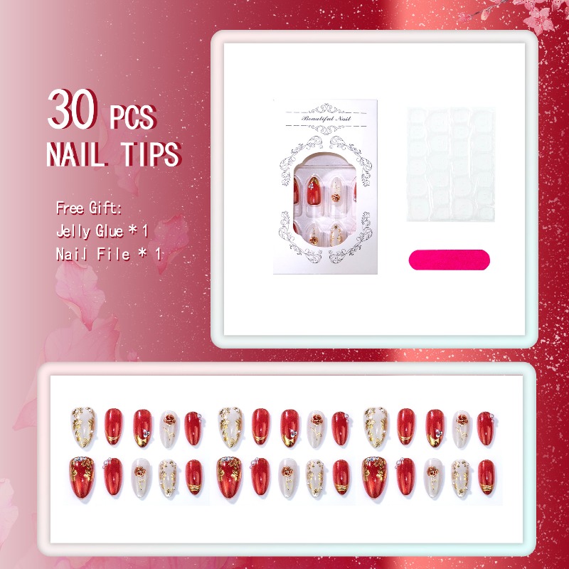 24개 금박 장미 아몬드 모양 스티커형 네일팁 (글루  - Nail Art Cat Eye Simple 리뷰 및 가격