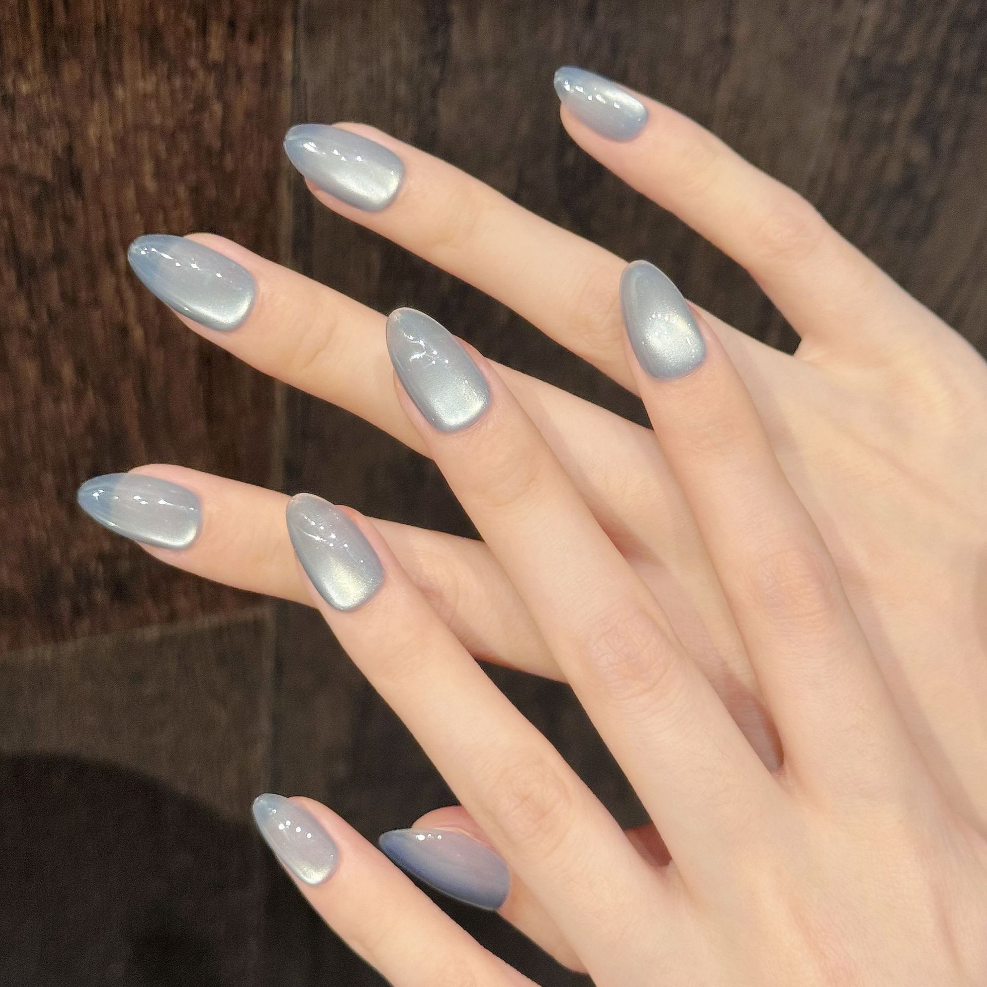 10개 블루 캣아이 프렌치 숏 아몬드 핸드메이드 가짜  - Nail Art Cat Eye Simple 리뷰 및 가격
