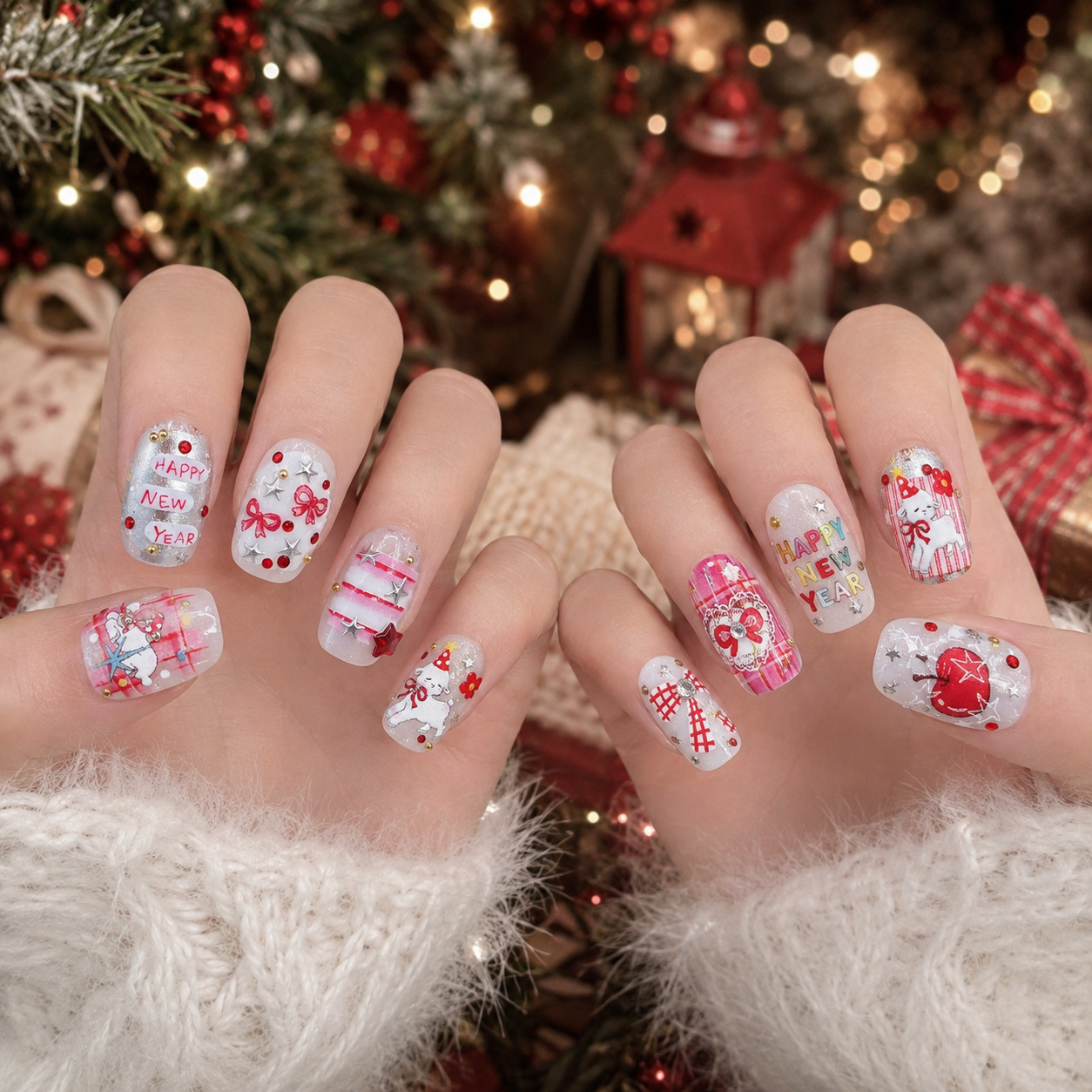 축제 분위기의 레드 5D 크리스마스 새해 네일 스티커  - Nail Art Xmas Stickers 리뷰 및 가격