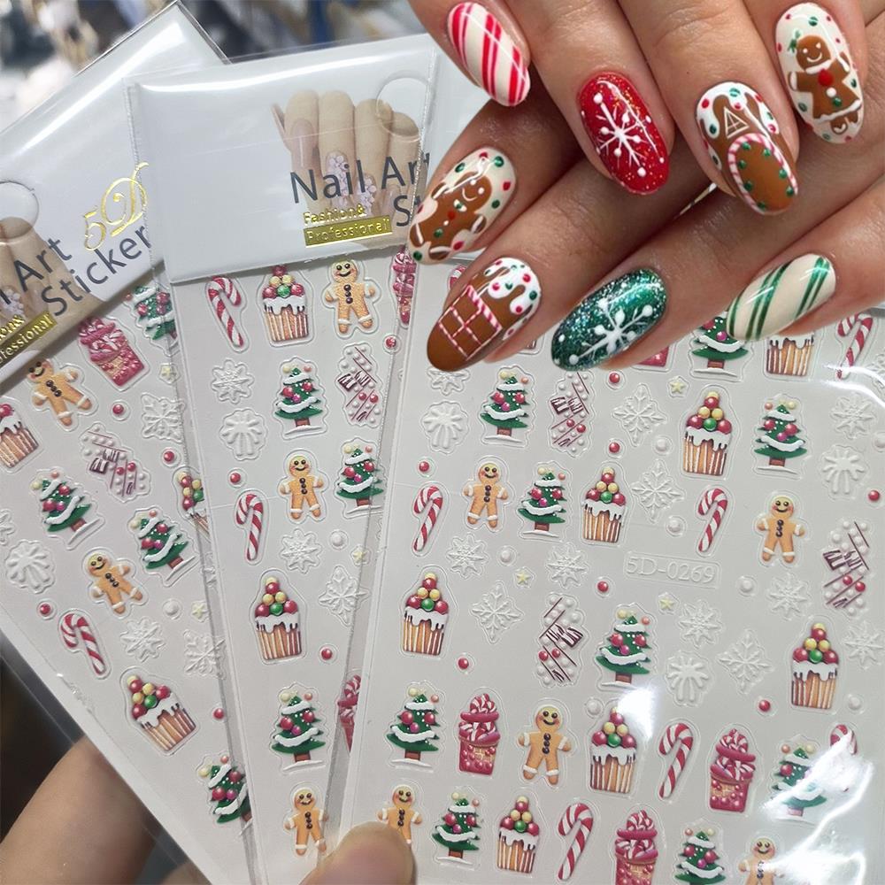 1개 크리스마스 5D 진저브레드맨 케이크 눈송이 네일  - Nail Art Xmas Stickers 리뷰 및 가격