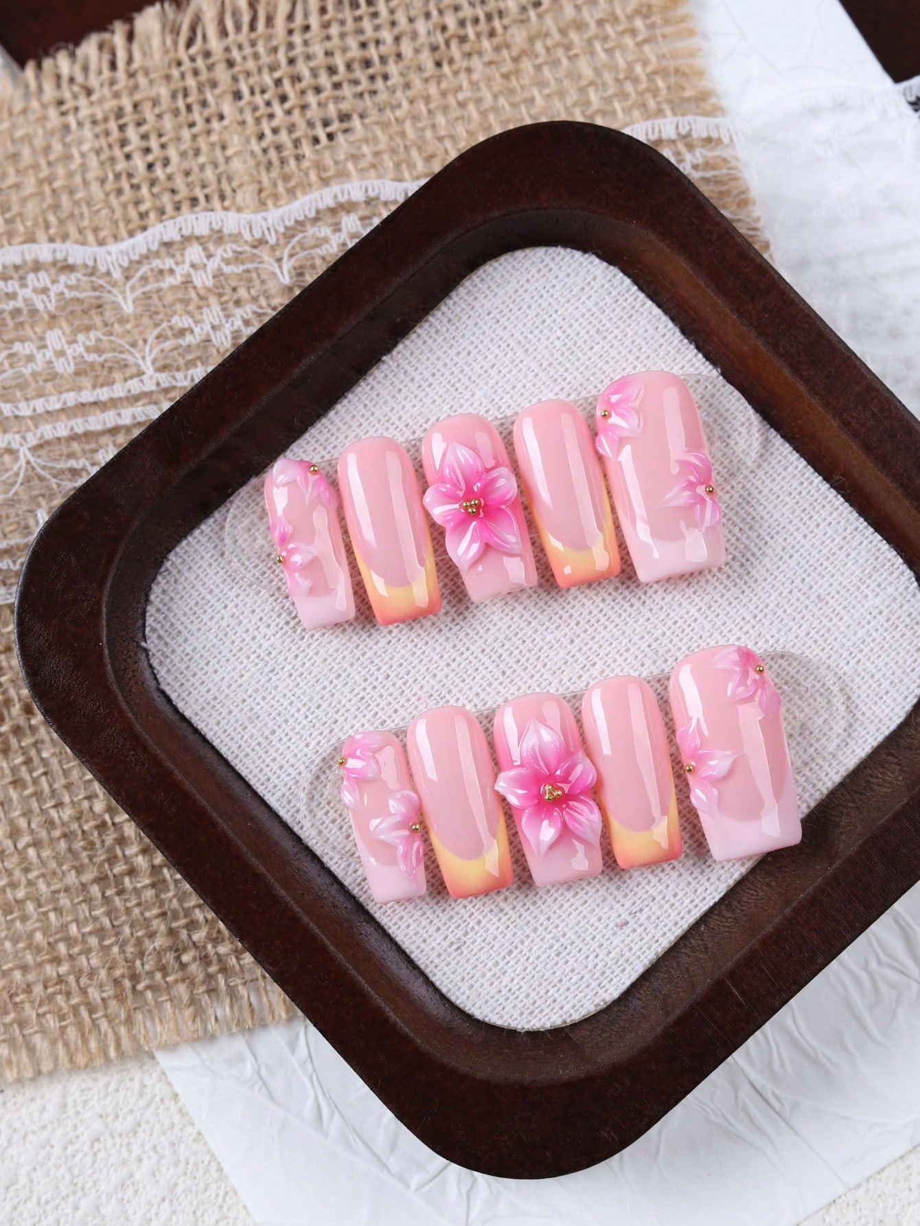 10개의 중간 길이 직사각형 누드 핑크와 오렌지 그라데 - Nail Art Gold 리뷰 및 가격