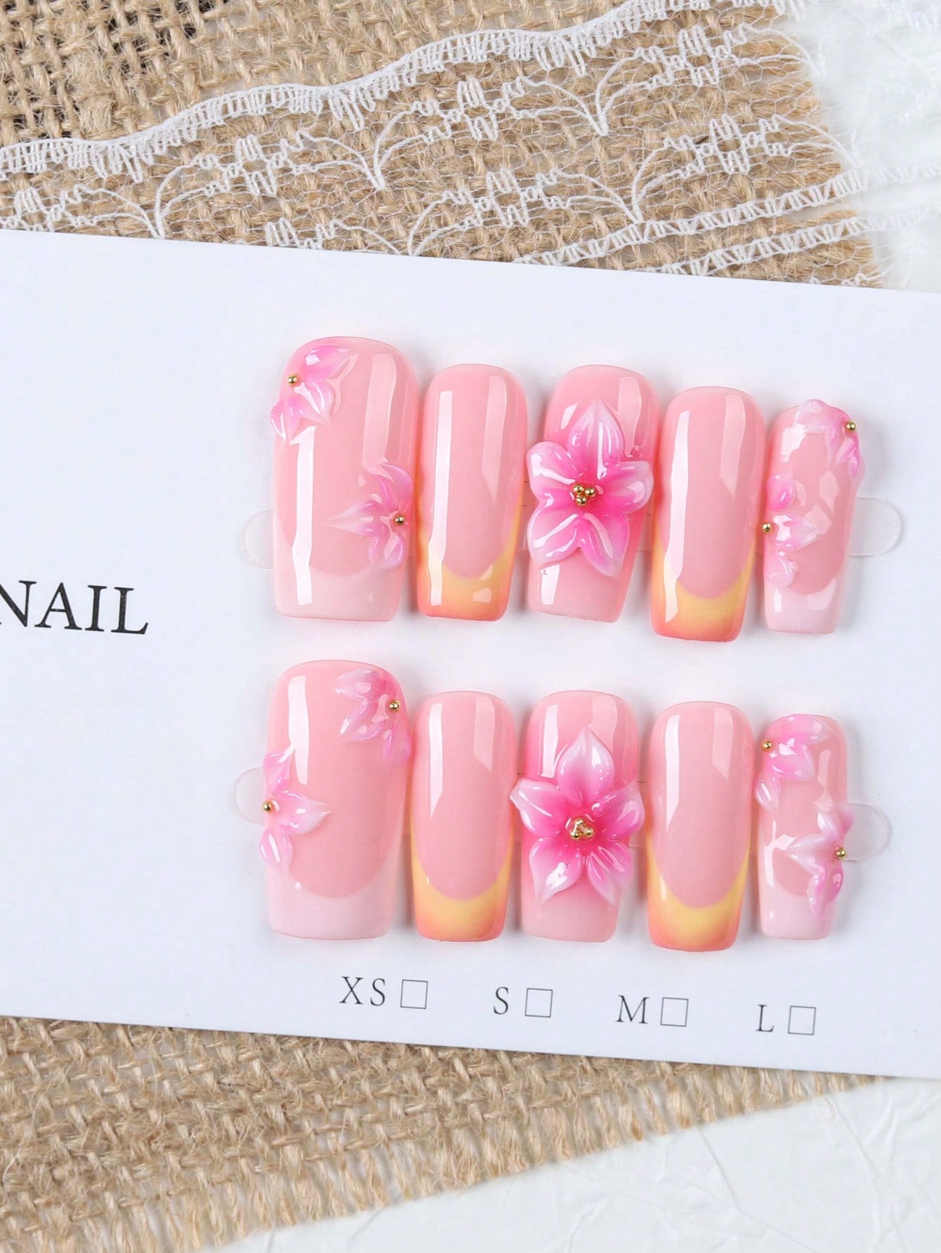 10개의 중간 길이 직사각형 누드 핑크와 오렌지 그라데 - Nail Art Gold 리뷰 및 가격