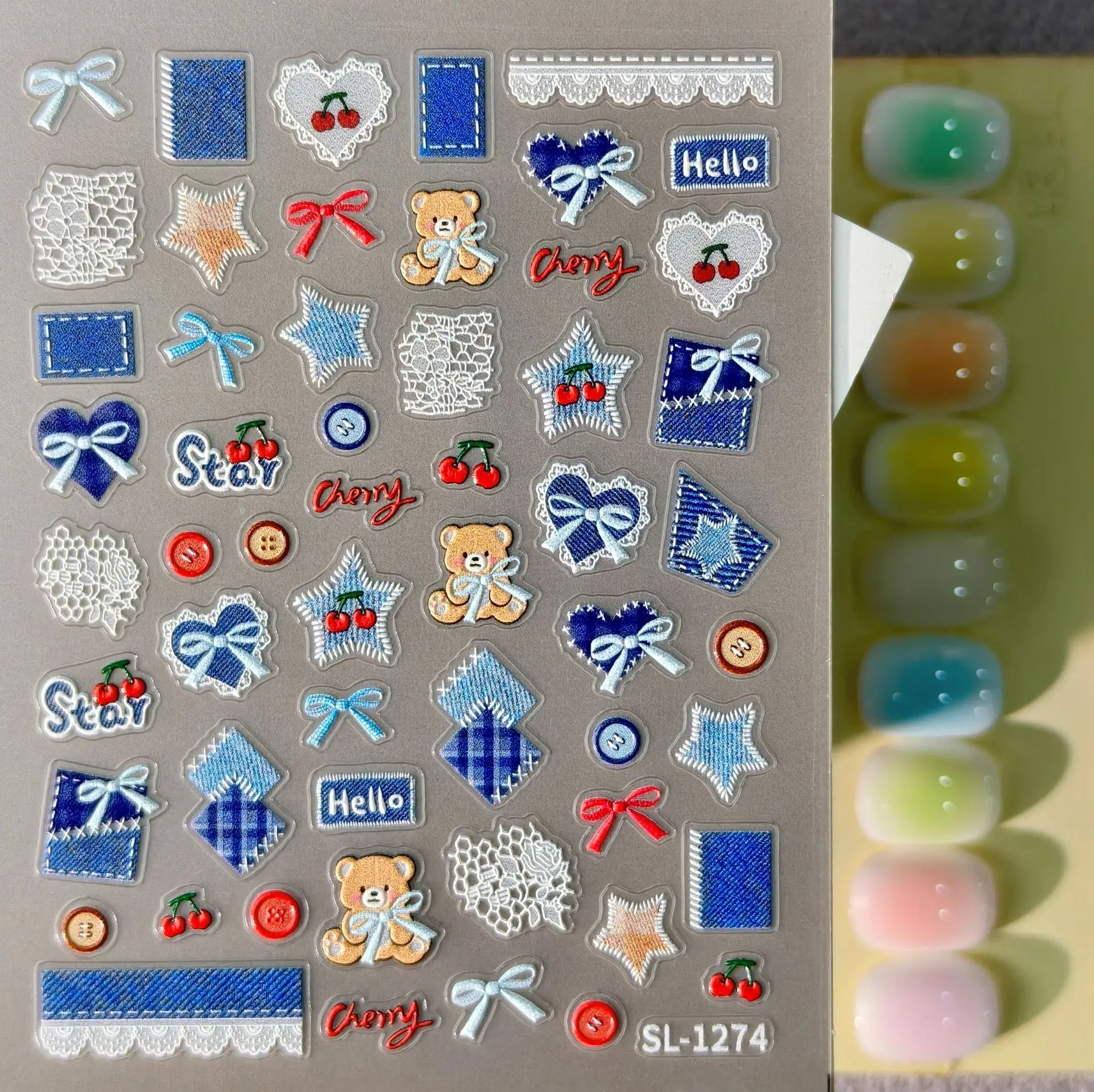 5D 엠보싱 레트로 데님 고양이 스티커 세트 1개, 천 - Nail Art Denim 리뷰 및 가격