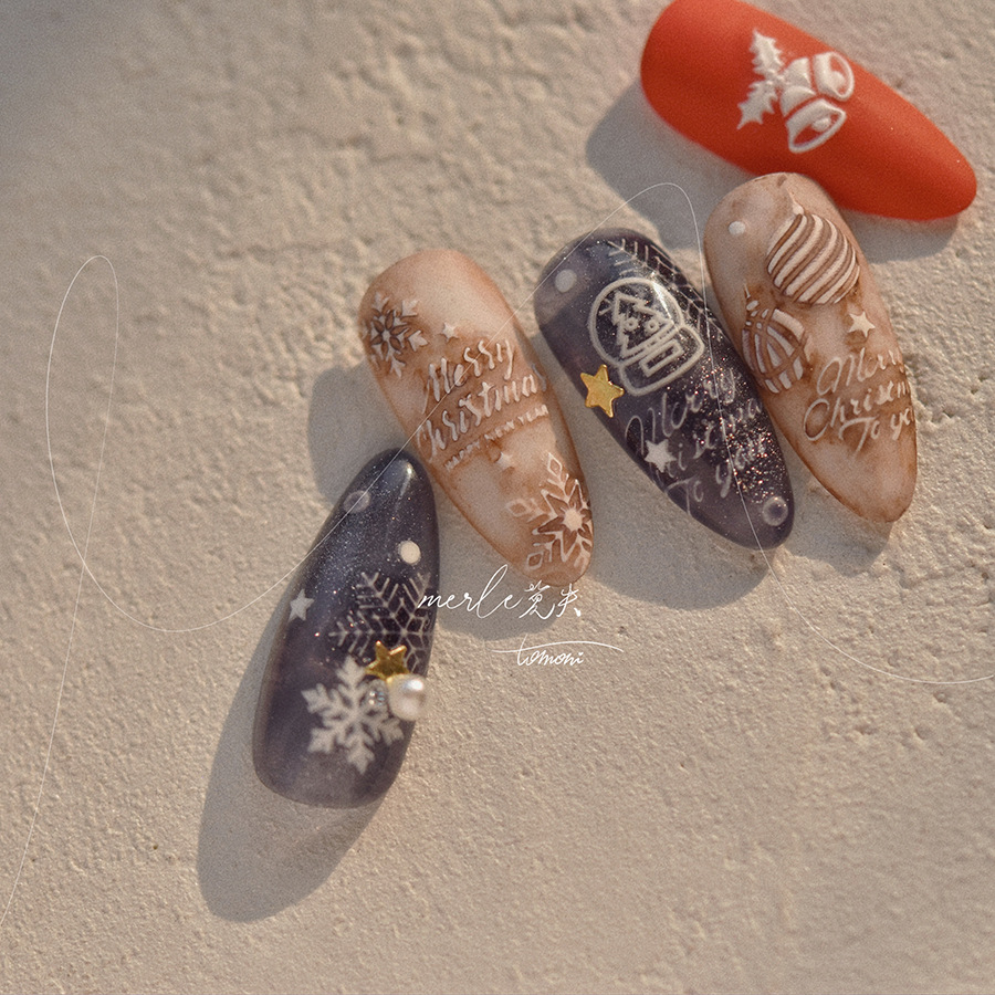 5D 릴리프 퓨어 화이트 메리 크리스마스, 다양한 눈송 - Nail Art Xmas 리뷰 및 가격