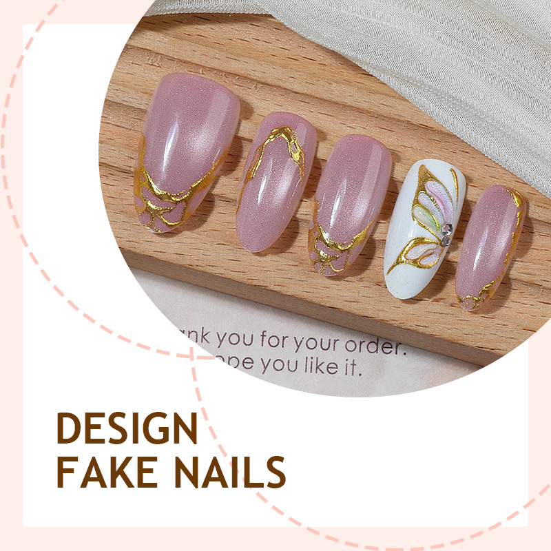 캣아이 아몬드 모양 가짜 손톱 골든 버터플라이 패턴 심 - Nail Art Cat Eye Simple 리뷰 및 가격