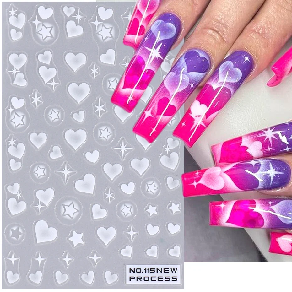 2pcs 3D 하트 스타 네일 스티커 매트 화이트 에어 - Nail Art Valentines Day 리뷰 및 가격