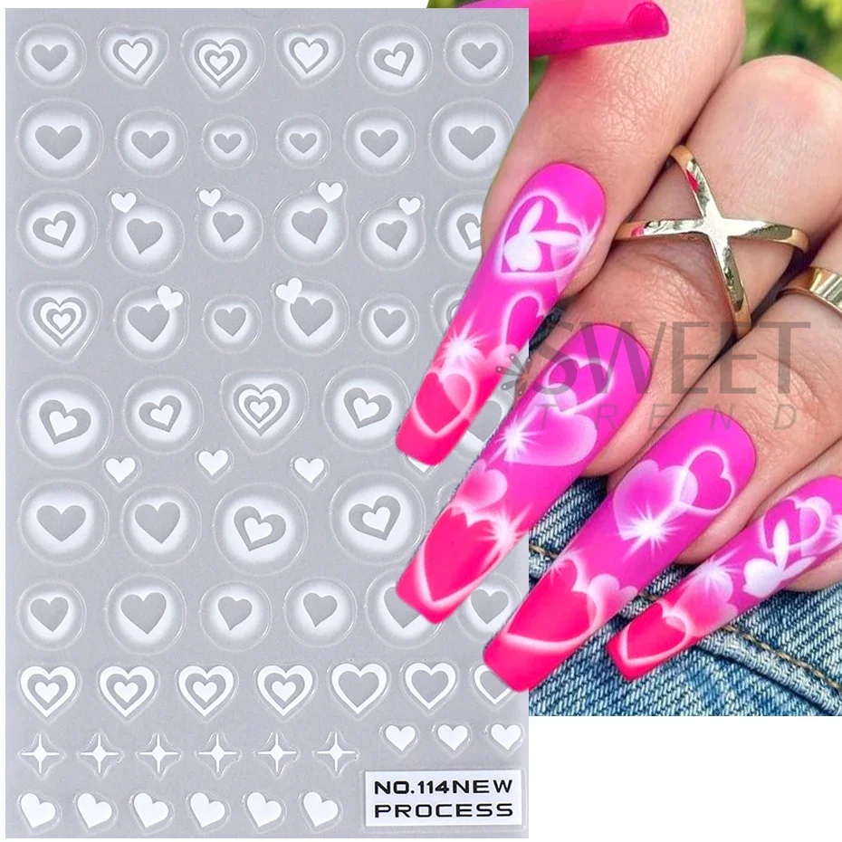 2pcs 3D 하트 스타 네일 스티커 매트 화이트 에어 - Nail Art Valentines Day 리뷰 및 가격