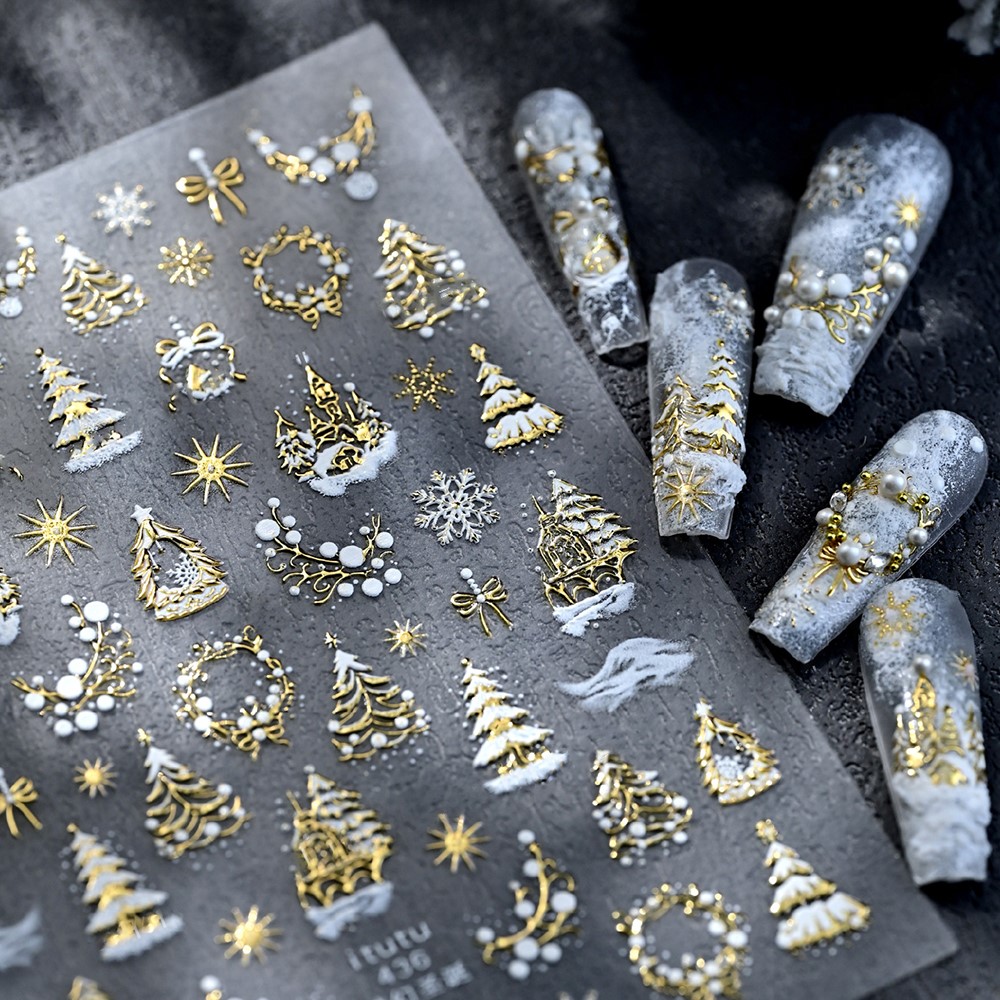 5D 엠보싱 골드 성/가랜드/크리스마스 트리 네일 스티 - Nail Art Xmas 리뷰 및 가격