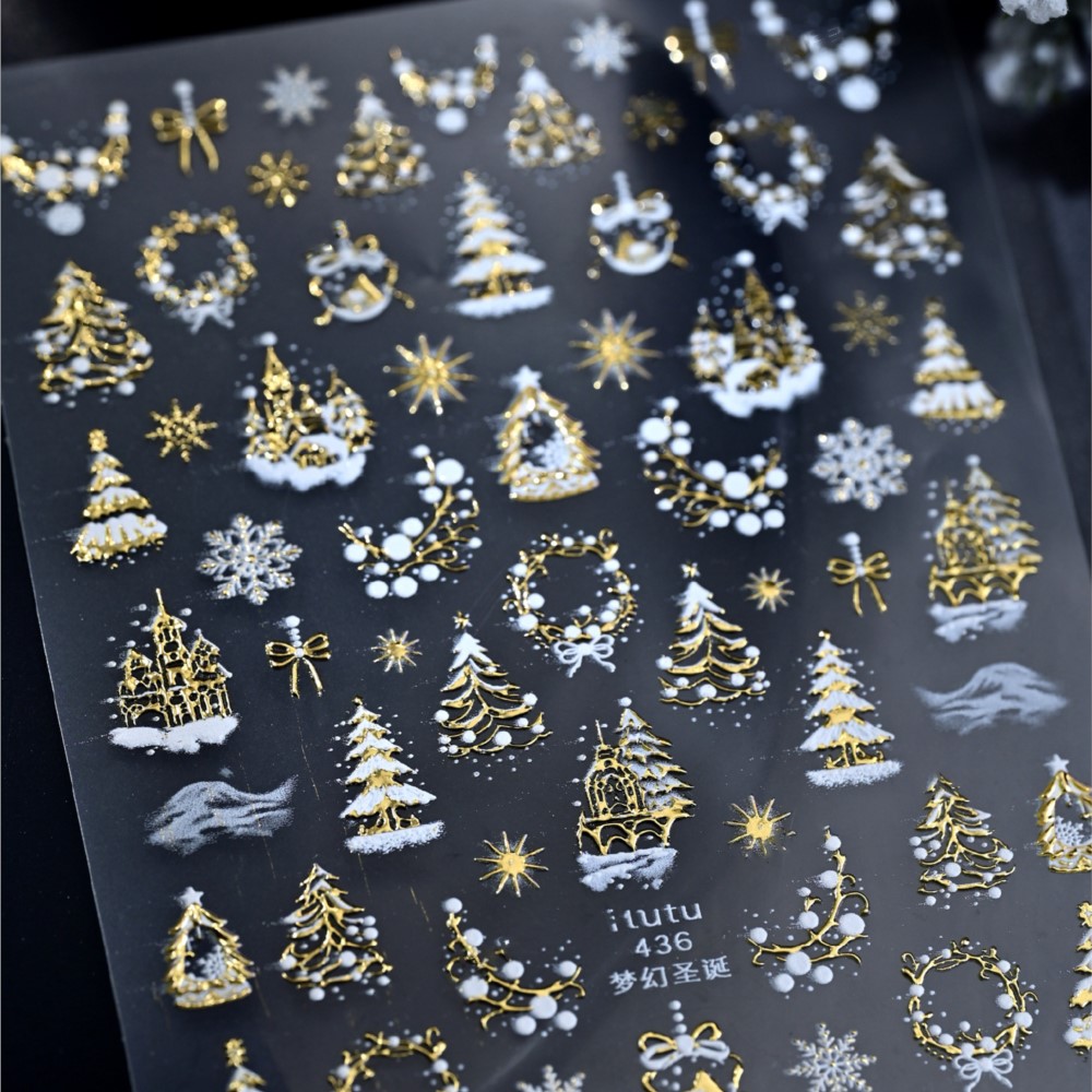5D 엠보싱 골드 성/가랜드/크리스마스 트리 네일 스티 - Nail Art Xmas 리뷰 및 가격