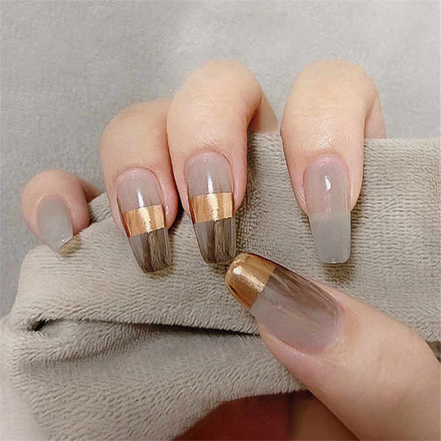 24개 중간 사이즈 관 모양 프레스온 네일 심플 발레  - Nail Art Ombre Glitter 리뷰 및 가격