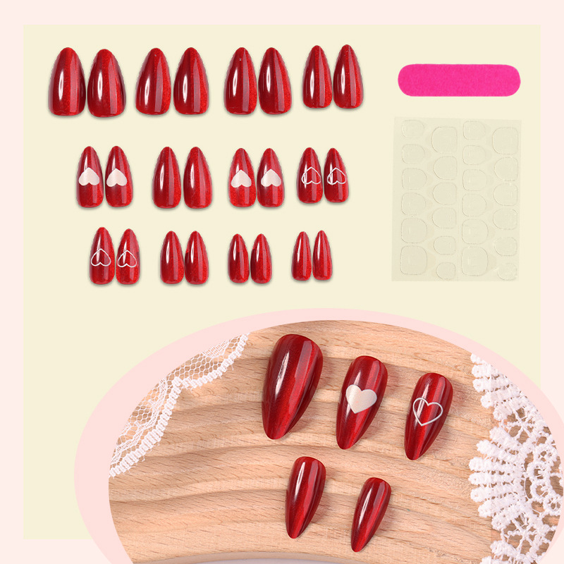 24개입 심플 레드 캣아이 아몬드 스틱온 네일 (글루  - Nail Art Cat Eye Simple 리뷰 및 가격