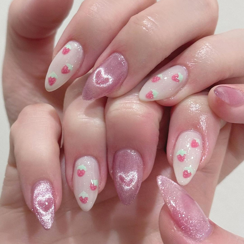 24개입 캣아이 아몬드 프레스온 네일 블랙 폴카 도트  - Nail Art Cat Eye Simple 리뷰 및 가격