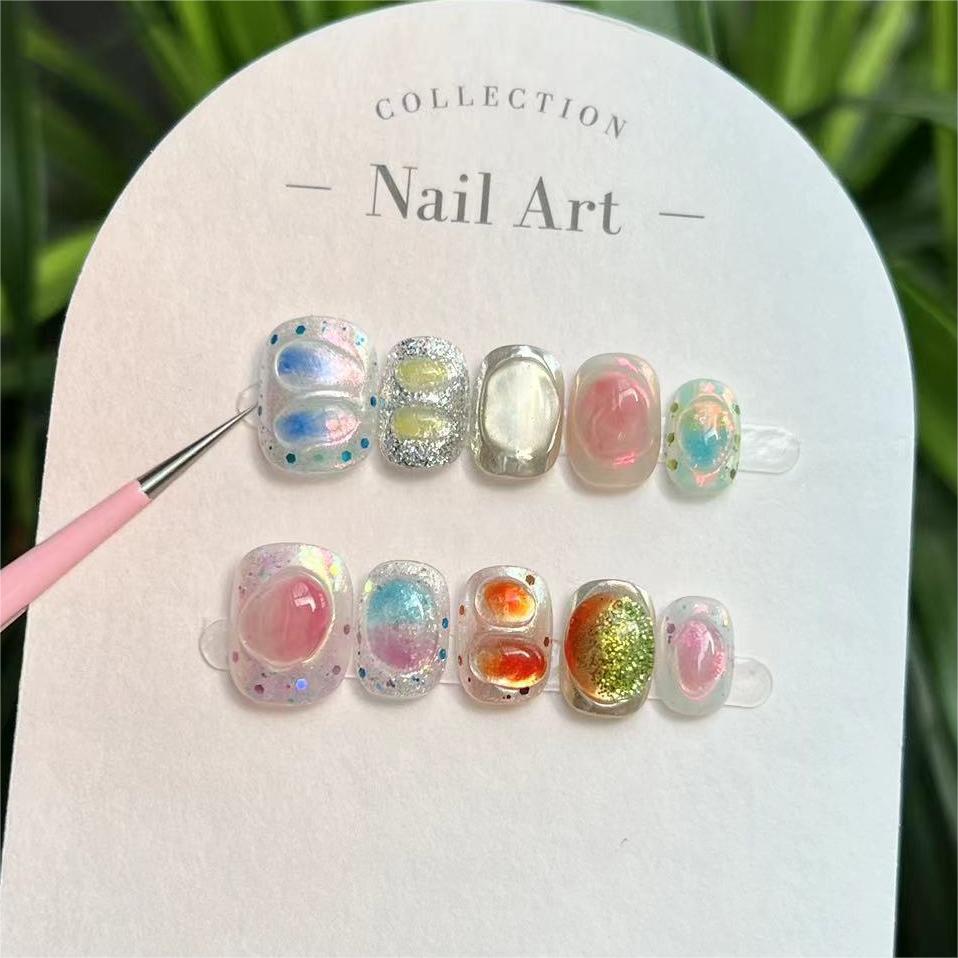 10개입 짧은 블랙 캣아이 스퀘어 핸드메이드 프레스온  - Nail Art Cat Eye Simple 리뷰 및 가격