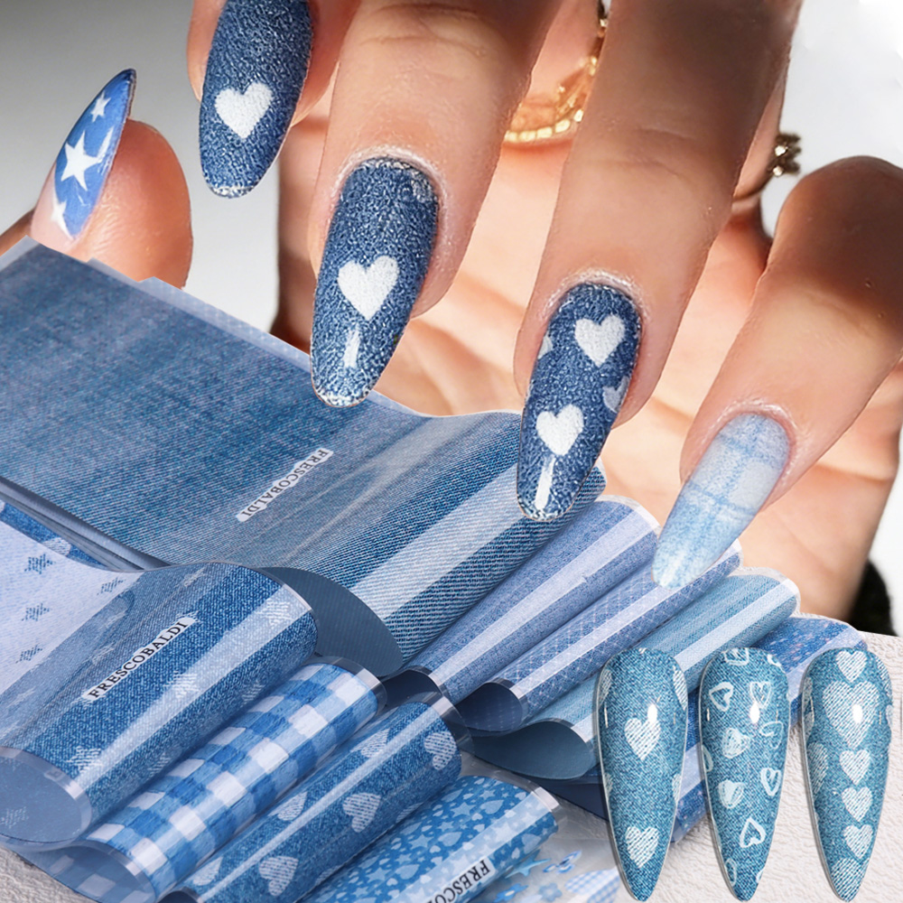 인스 패치워크 스타일 데님 네일 아트 전사지, 귀여운  - Nail Art Denim 리뷰 및 가격