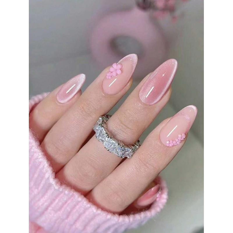 10개 수제 미디엄 아몬드 웨어 네일, 심플 로터스 핑 - Nail Art Cat Eye Simple 리뷰 및 가격